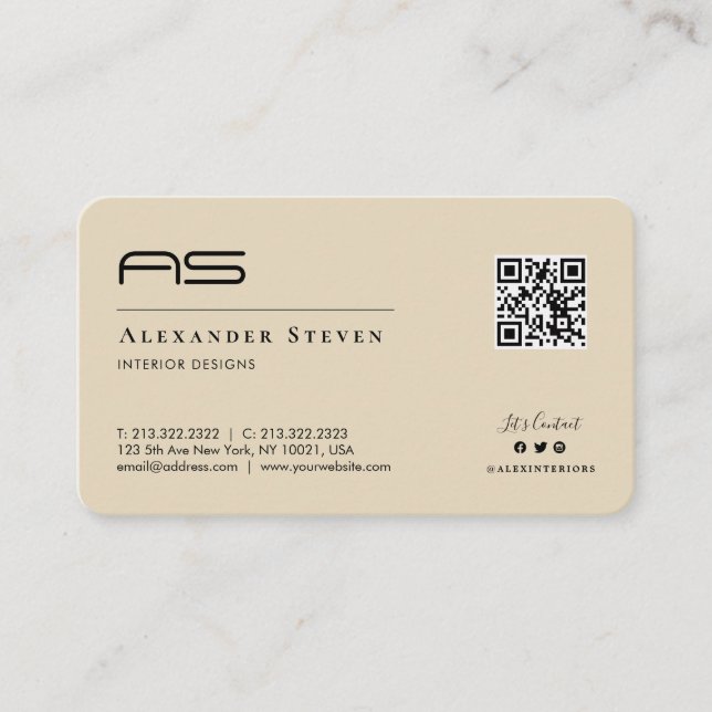 Professional Monogrammed Logo Cream Beige Business Card (Front)