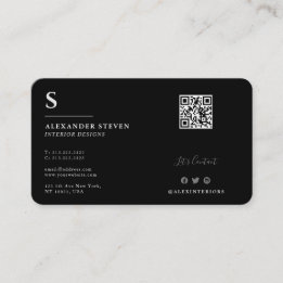 Professional Monogrammed Mini QR Black Business Card