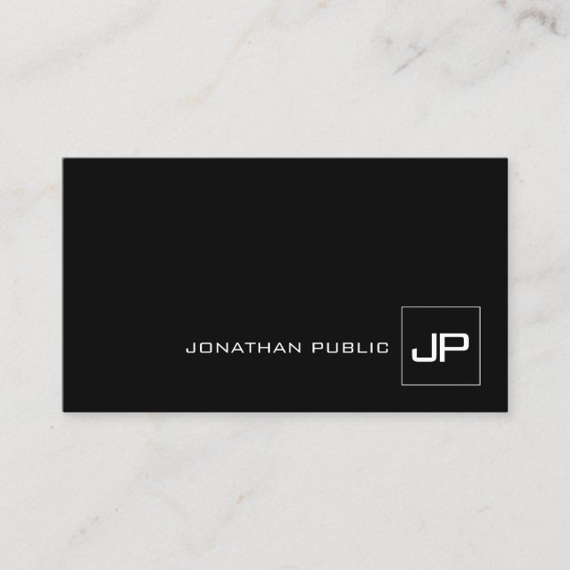 Professional Monogrammed Modern Black And White Business Card (Front)