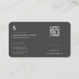 Professional Monogrammed QR Plain Grey Business Card