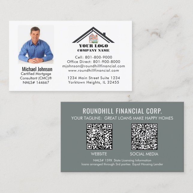 Professional Mortgage Photo Logo QR Code  Business Card (Front/Back)