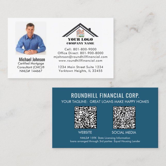 Professional Mortgage Photo Logo QR Code  Business Card (Front/Back)