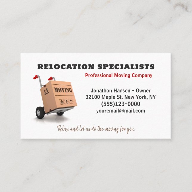 Professional Moving Company Dolly Mover Service Business Card (Front)