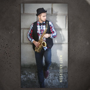 Professional Musician Photo QR Code Navy Blue Business Card