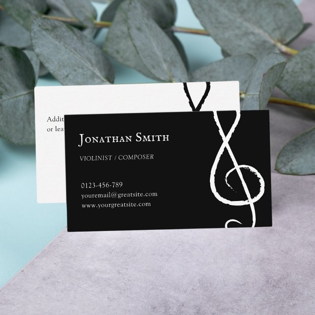 Professional Musician Treble Clef Modern Black Business Card (Creator Uploaded)