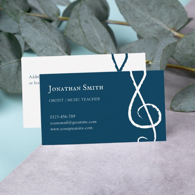 Professional Musician Treble Clef Modern Blue Business Card (Creator Uploaded)