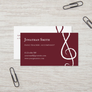 Professional Musician Treble Clef Modern Burgundy Business Card