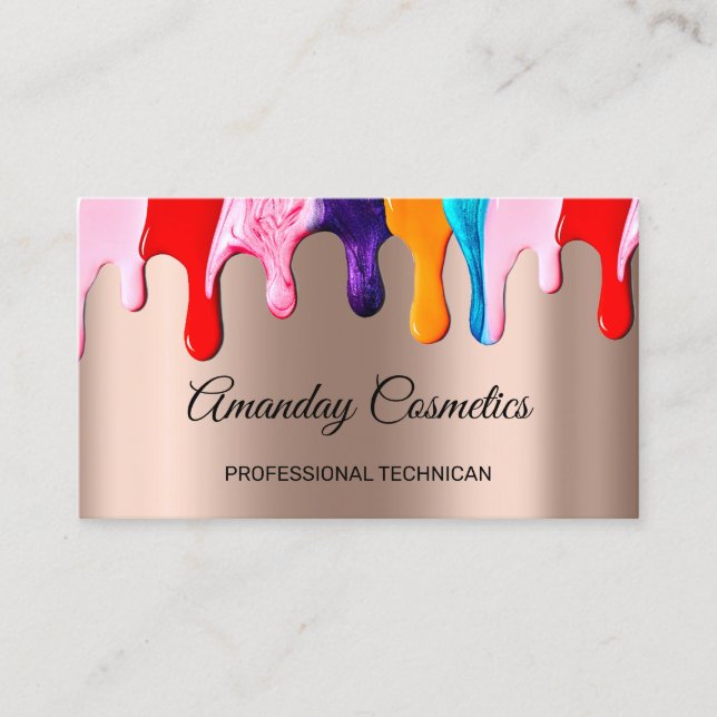Professional Nail Artist Technician Liquid Drips Business Card (Front)