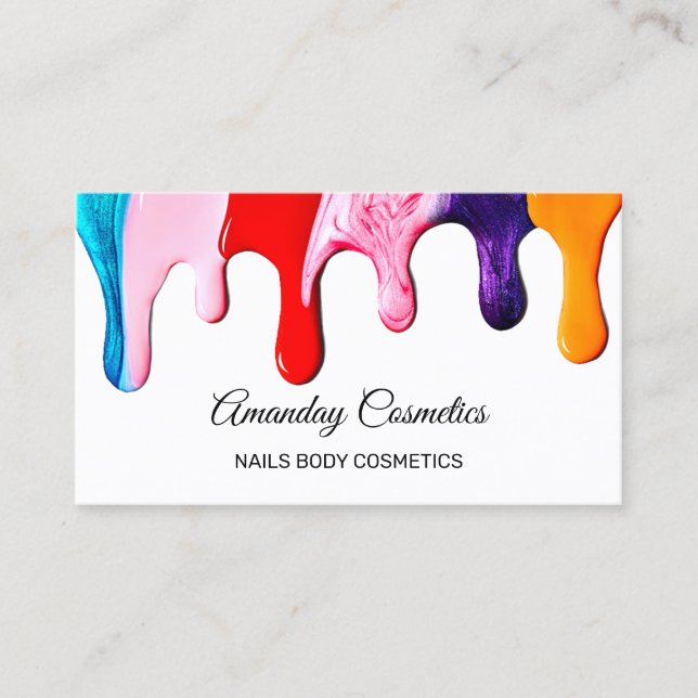 Professional Nail Artist Technician Liquid Drips Business Card (Front)