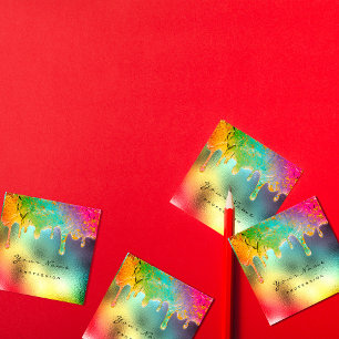 Professional Nail Makeup Holographic Drip Mermaid Square Business Card