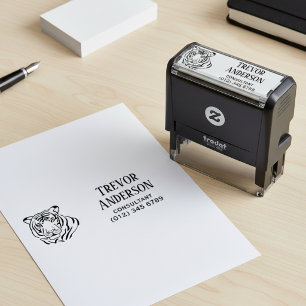 Professional Name and Contact Information Tiger Self-inking Stamp