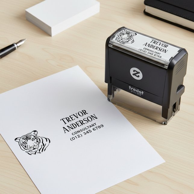 Professional Name and Contact Information Tiger Self-inking Stamp (Professional name and contact info stamp for tiger lovers.)