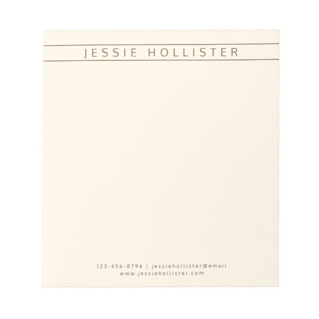 Professional Name & Info | Latte White & Brown Notepad (Front)