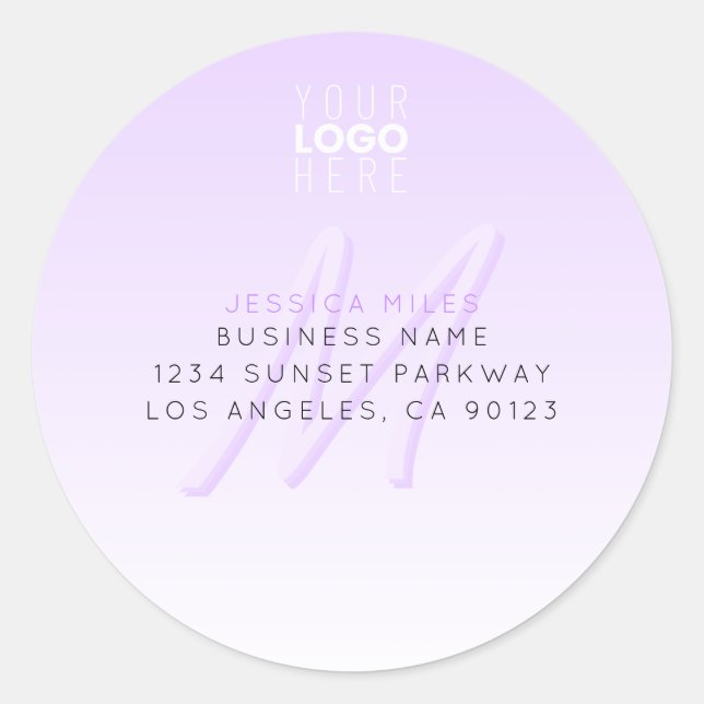 Professional Name & Slogan Template | Light Purple Classic Round Sticker (Front)