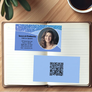 Professional Nanny Custom Photo Blue QR Code Business Card