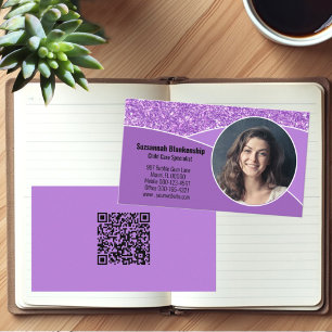 Professional Nanny Custom Photo Purple QR Code Business Card