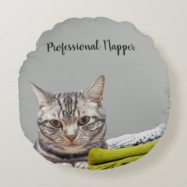 Professional Napper Cat Round Pillow (Front)