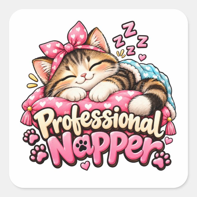 Professional Napper Cat Square Sticker (Front)