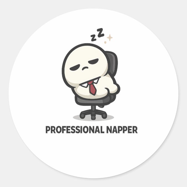 Professional Napper - Cute Tired Character Office  Classic Round Sticker (Front)