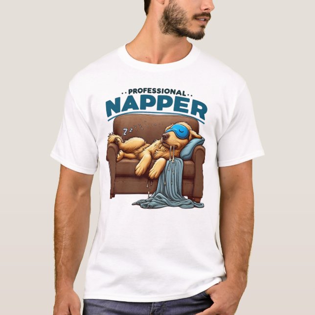 Professional Napper – Lazy Dog Funny Cartoon T-Shirt (Front)