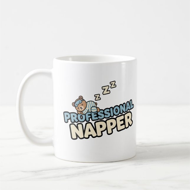 Professional Napper Mug – Cute Cartoon Bear (Left)