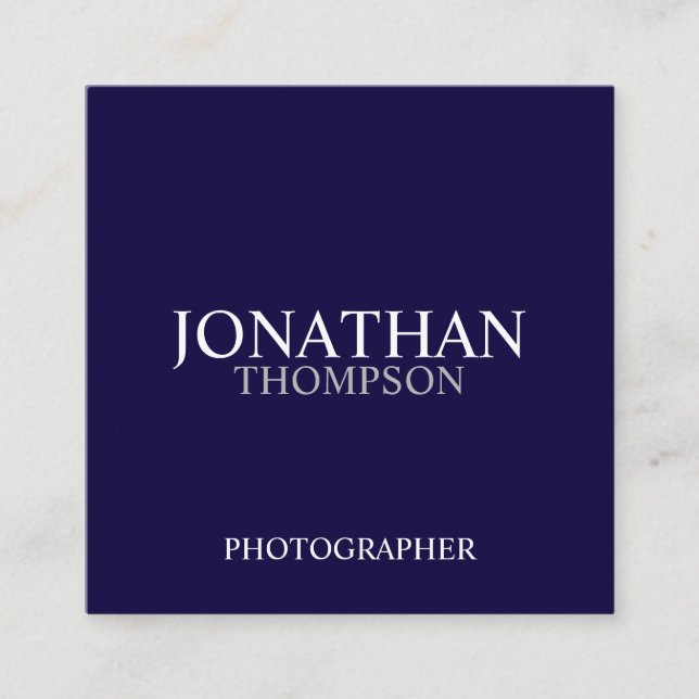 Professional Navy Blue and White Square Business Card (Front)