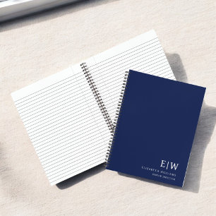Professional Navy Blue Business Monogram Initial Notebook
