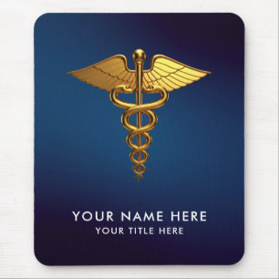 Professional Navy Blue Gold Caduceus Medical Mouse Mat