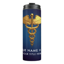 Professional Navy Blue Gold Caduceus Medical