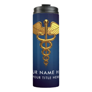 Professional Navy Blue Gold Caduceus Medical Thermal Tumbler