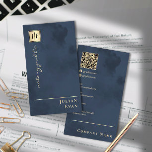 Professional Navy Blue gold Notary Public Business Card