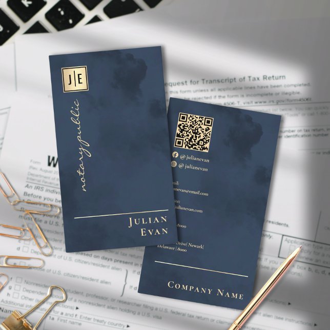 Professional Navy Blue gold Notary Public Business Card (Creator Uploaded)