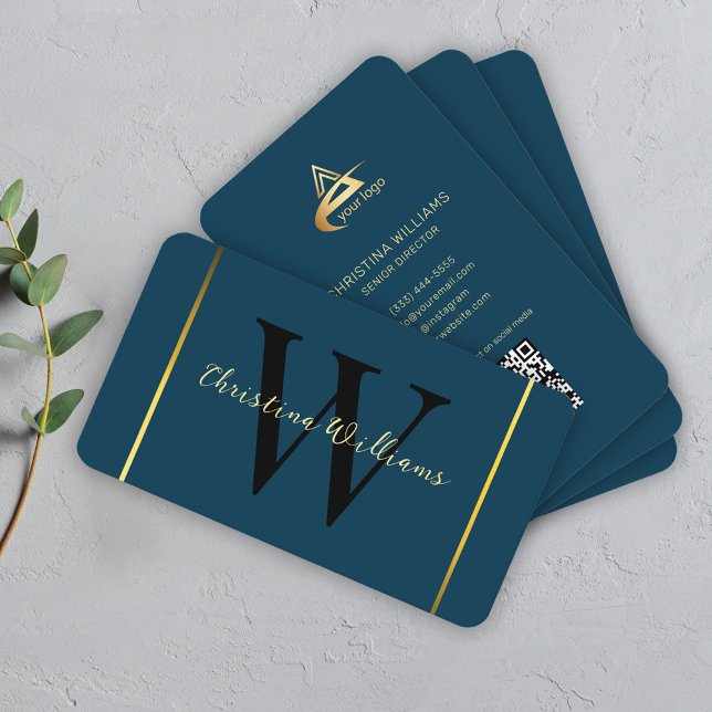 Professional Navy Blue Modern Minimalist Monogram Business Card (Professional Navy Blue Modern Minimalist Monogram Business Card)