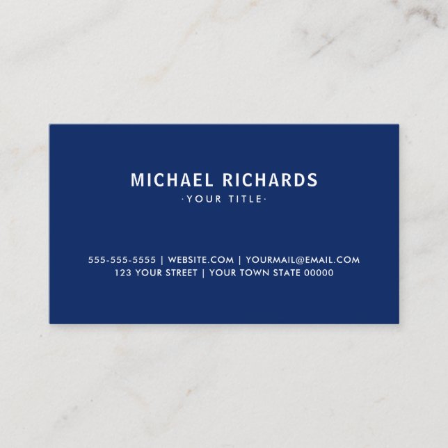 Professional navy blue plain modern simple business card (Front)