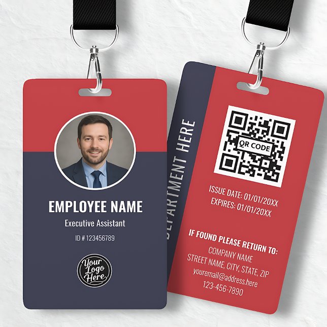 Professional Navy Blue Red Custom Employee ID Badge (Professional Navy Blue Red Custom Employee ID Badge)
