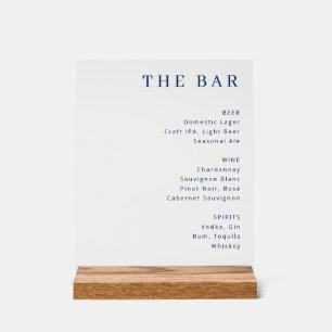 Professional Navy Blue Typographic Bar Menu Acrylic Sign