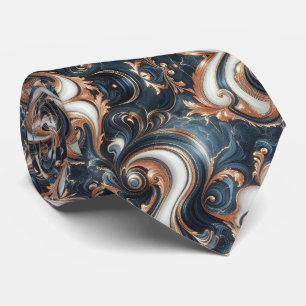 Professional Navy Blue, White and Copper Marble Tie