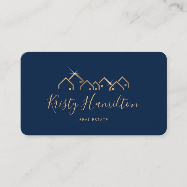 professional navy gold real estate realtor photo business card (Front)