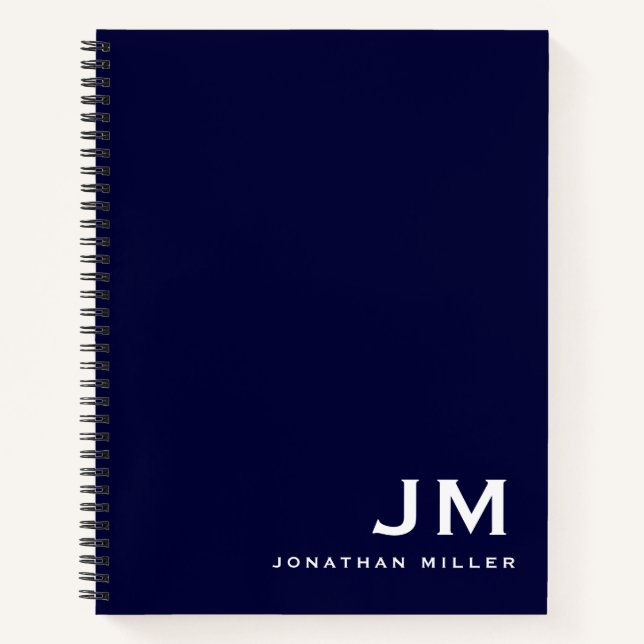 Professional Navy Monogram Initials Notebook (Front)