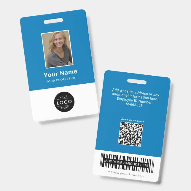 Professional Navy QR Code Business ID Barcode Badge (Front & Back)