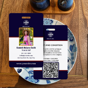 Professional Navy Security Badge: Photo & Company ID Badge