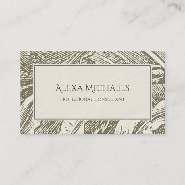 Professional Neutral Brown Botanical Pattern Business Card (Front)