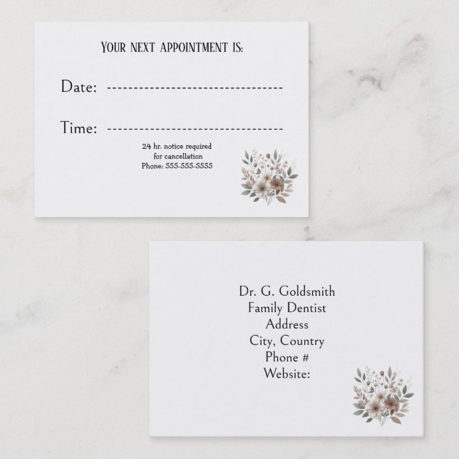 Professional Neutral Dentist Appointment Card  (Front/Back)