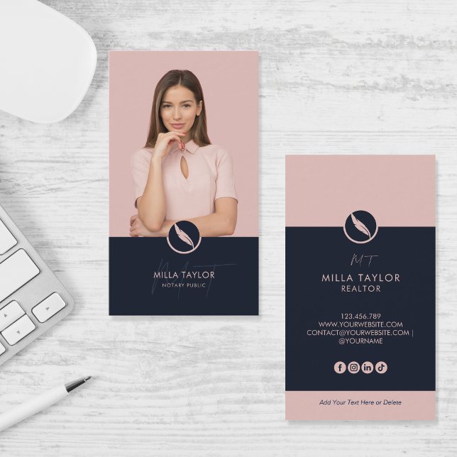 Professional Notary Public Monogram Photo Business Card (Creator Uploaded)