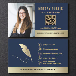 Professional Notary Public Navy Blue Gold Photo Business Card