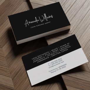 Professional Notary Signing Agent Black White Business Card