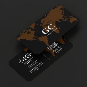 Professional Office Global Black Brown World Map Business Card