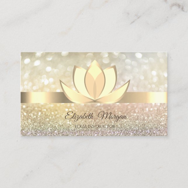  Professional Ombre Bokeh Gold,Lotus  Yoga  Business Card (Front)