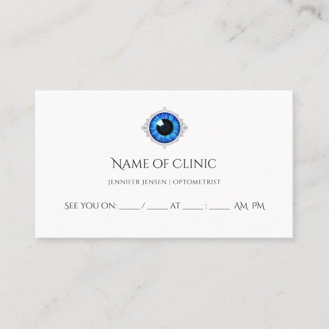 Professional Optometrist Blue Iris Eye Appointment Card (Front)