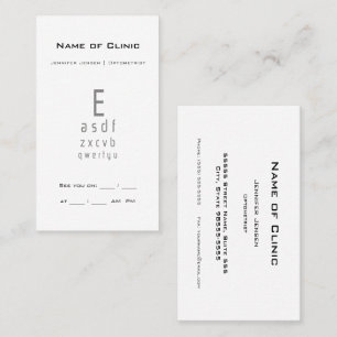 Professional Optometrist Eye Chart Appointment Business Card